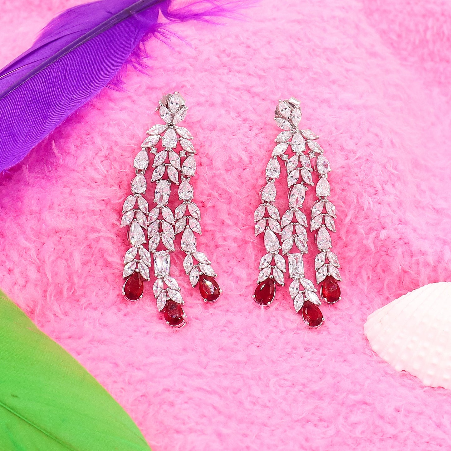 Statement Ruby Cocktail Diamond Silver Earrings
