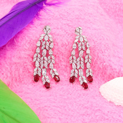 Statement Ruby Cocktail Diamond Silver Earrings