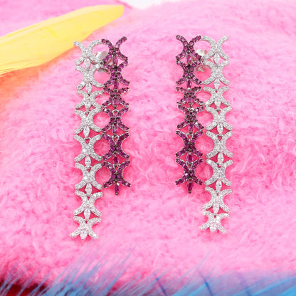 Elegance Ruby Diamond Fall Silver Earrings