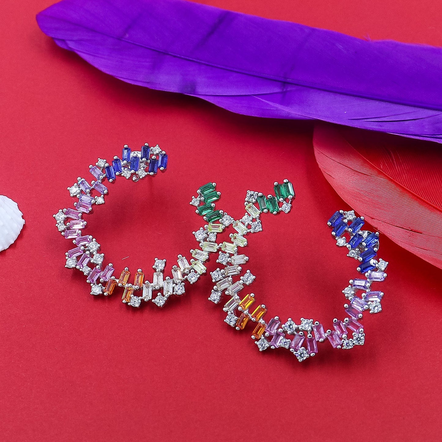 Multi Coloured Diamonds Silver Earrings