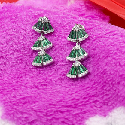 Casual Emerald Silver Earrings