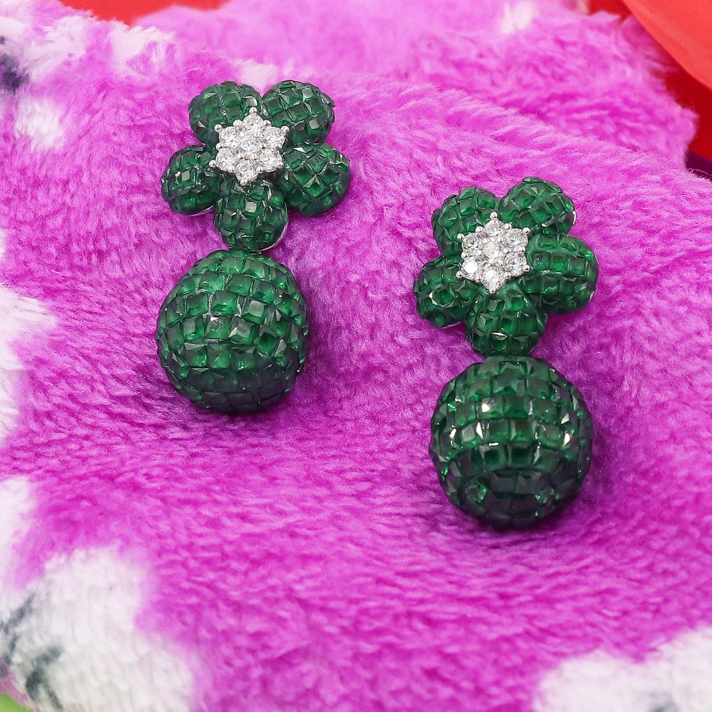 Emerald Ball Drop Silver Earrings
