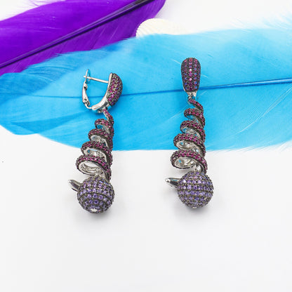 Dazzling Pink And Purple Spiral Silver Earrings