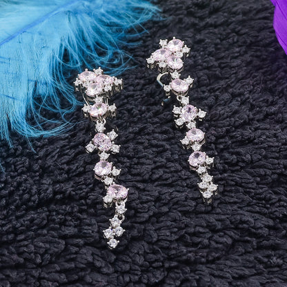 Pink Crystal Dewfall Silver Earrings