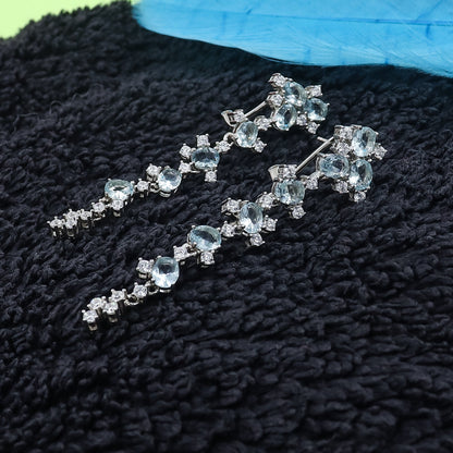 Blue Crystal Dewfall Silver Earrings