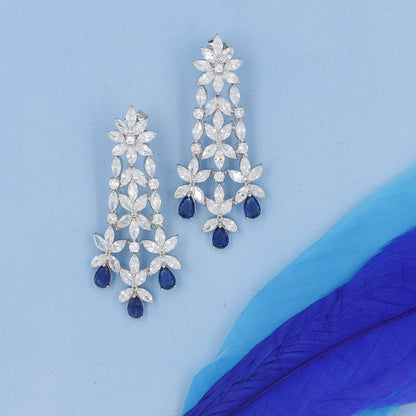 Royal Sapphire Cocktail Diamond Silver Earrings