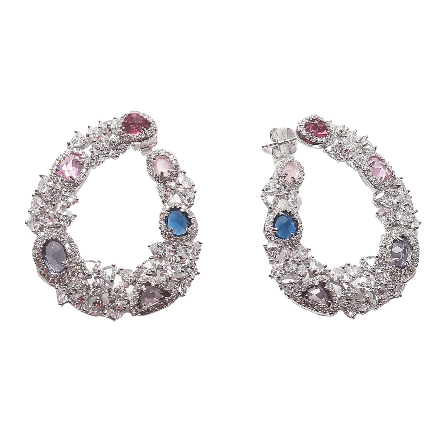 Multi Coloured Crystal Silver Earrings