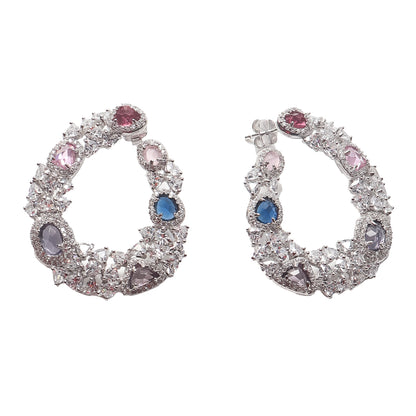 Multi Coloured Crystal Silver Earrings