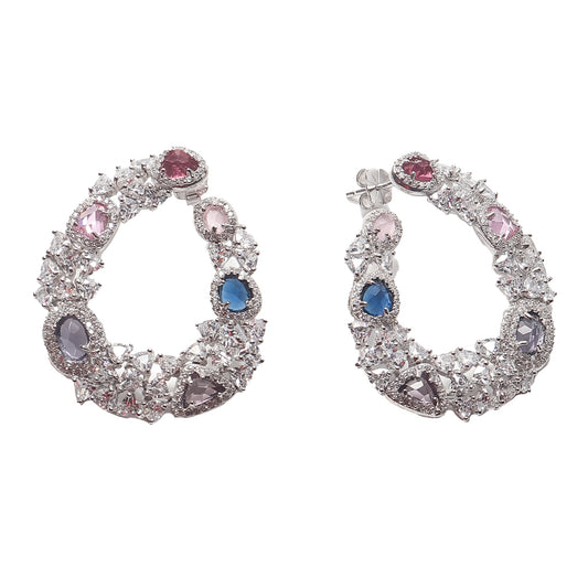 Multi Coloured Crystal Silver Earrings