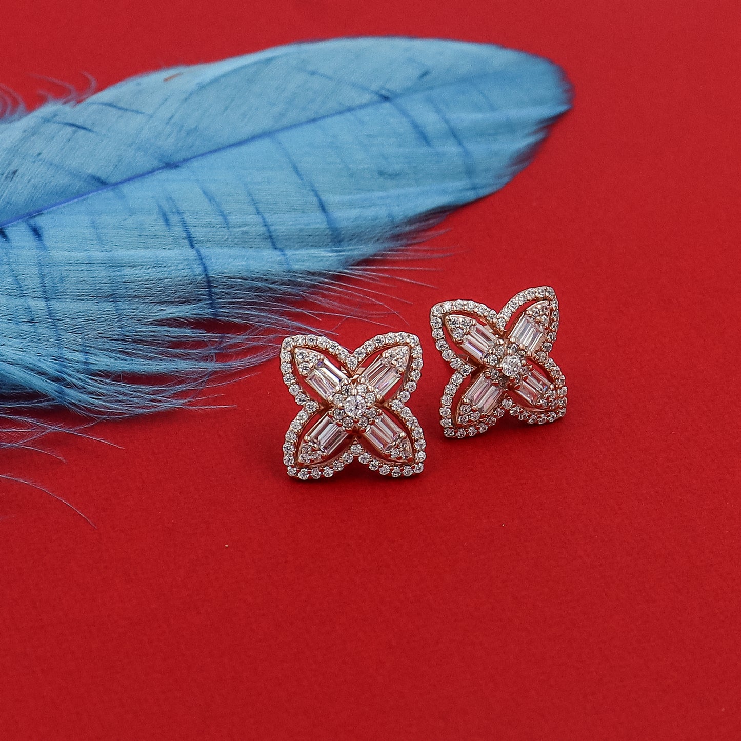 Enchanting Rose Gold Studs Silver Earrings