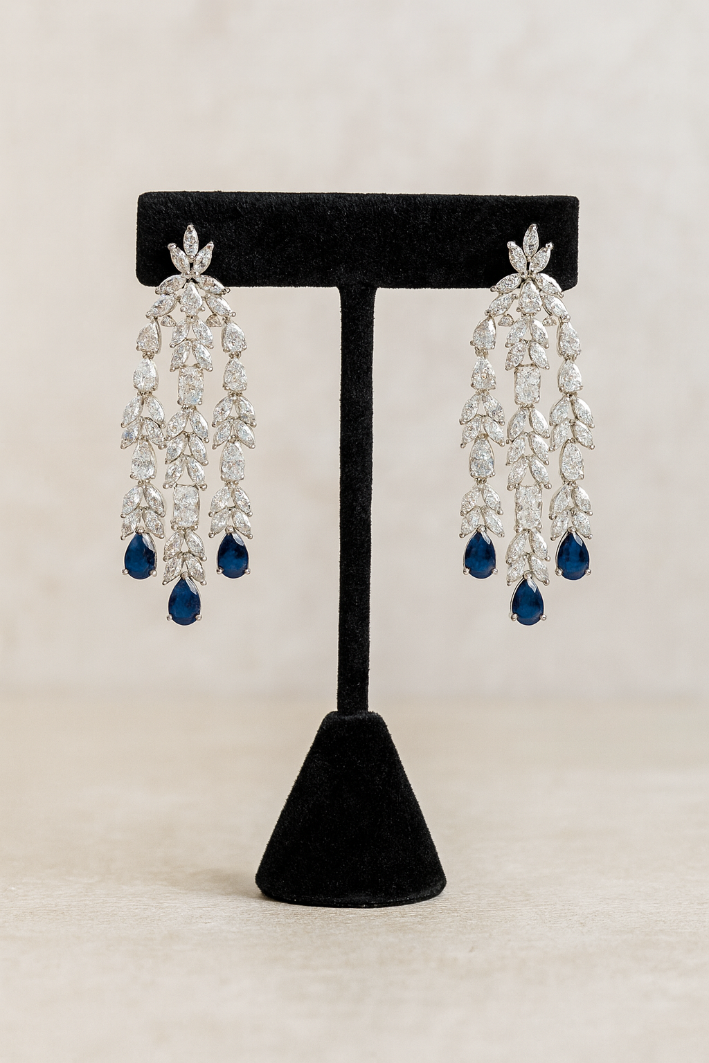 Statement Sapphire Cocktail Diamond Silver Earrings