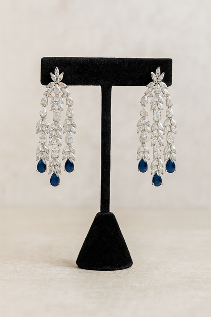 Statement Sapphire Cocktail Diamond Silver Earrings