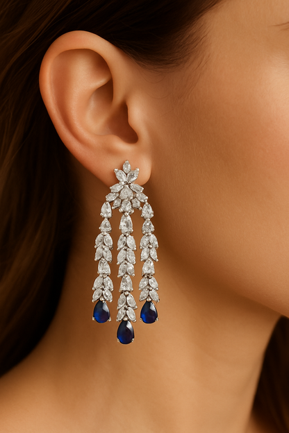 Statement Sapphire Cocktail Diamond Silver Earrings