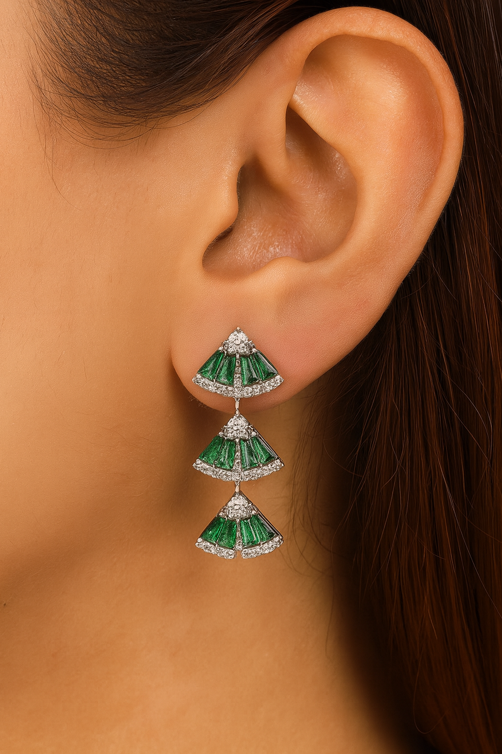 Casual Emerald Silver Earrings