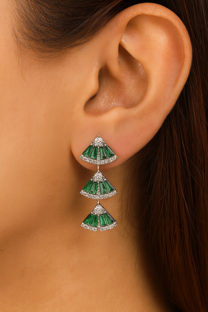 Casual Emerald Silver Earrings