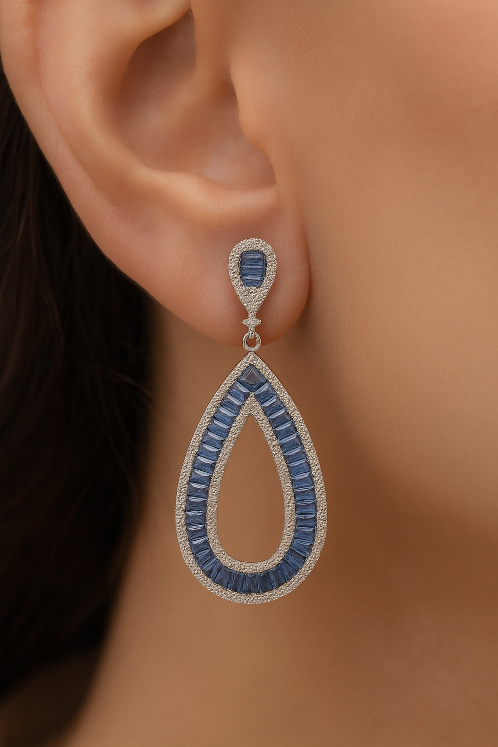 Sapphire and Diamond Silver Dangler Earrings