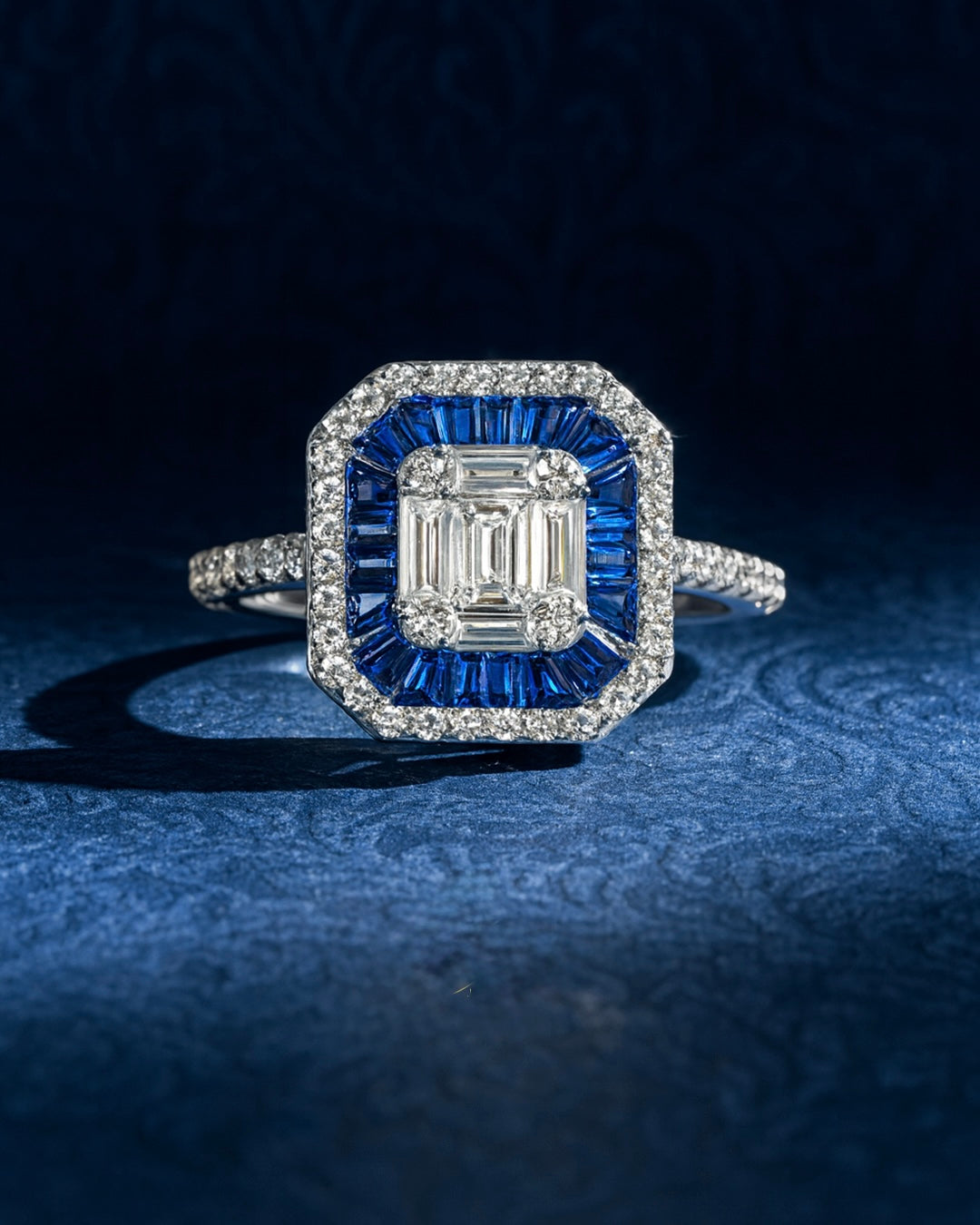 Dainty Sapphire And Diamond Silver Ring