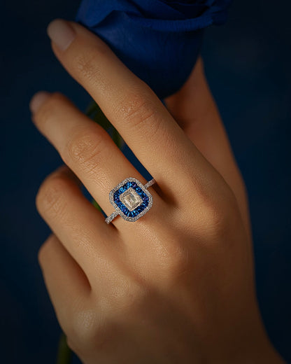 Dainty Sapphire And Diamond Silver Ring