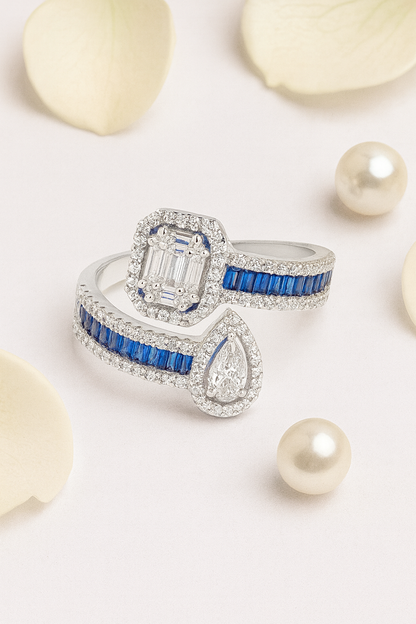 Elegant Toi-Moi Sapphire And Diamond Silver Ring