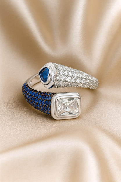 Sapphire Twirl Diamond Silver Ring