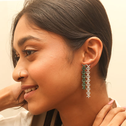 Elegance Emerald Diamond Fall Silver Earrings