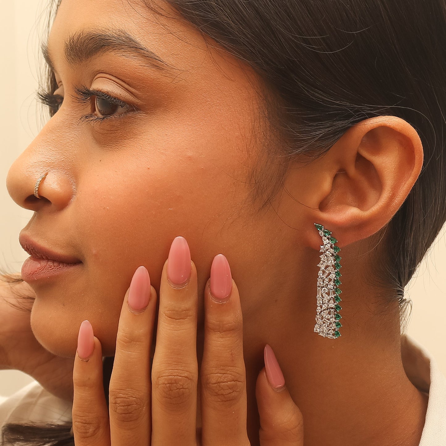 Sparkling Emerald And Diamond Silver Earrings