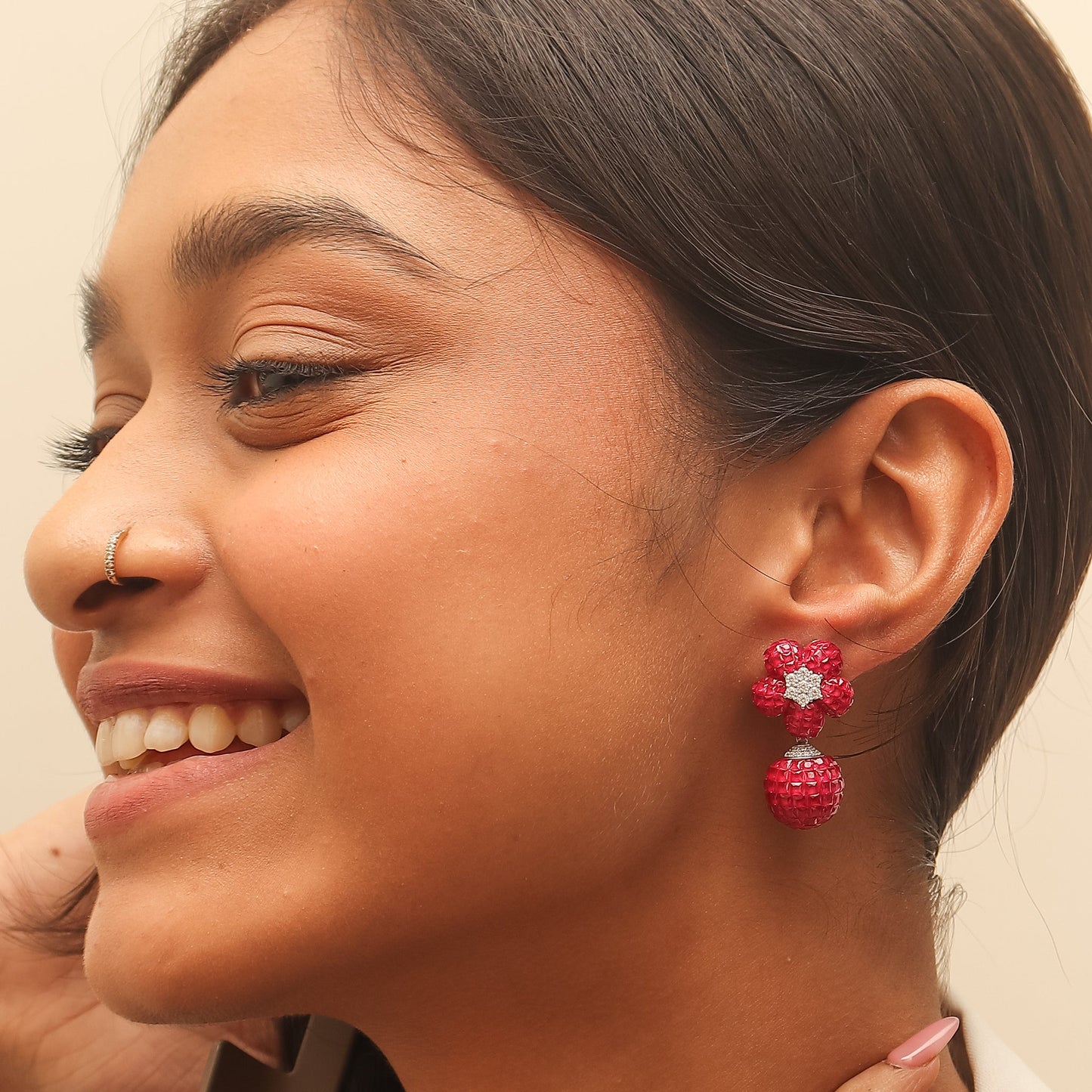 Ruby Ball Drop Silver Earrings