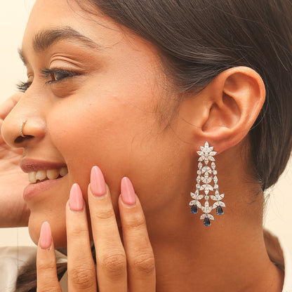 Royal Sapphire Cocktail Diamond Silver Earrings