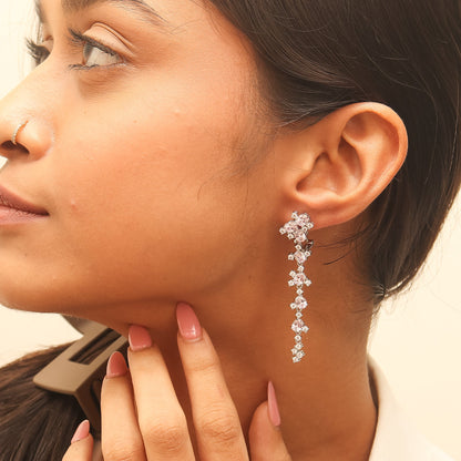 Pink Crystal Dewfall Silver Earrings