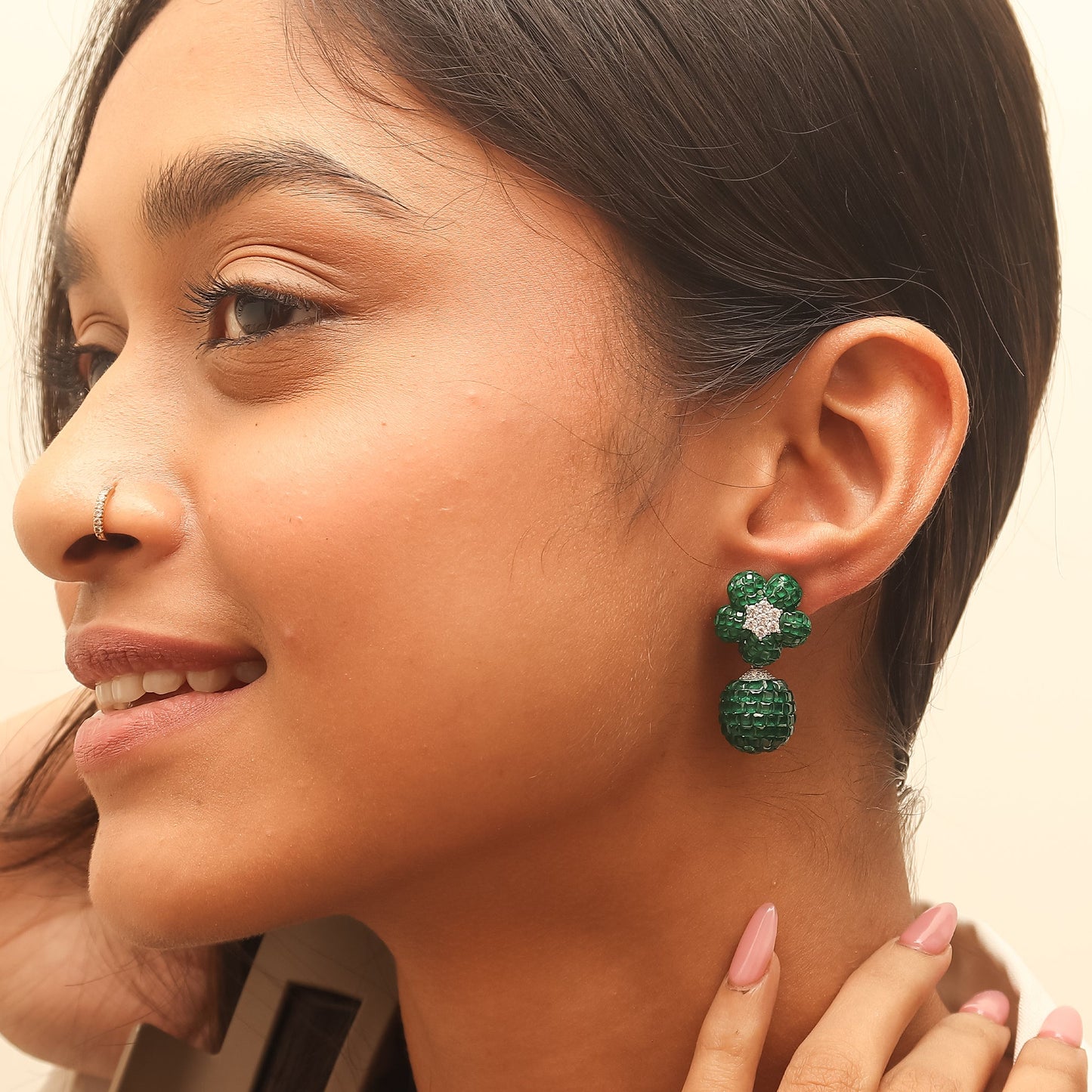 Emerald Ball Drop Silver Earrings