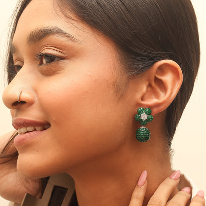 Emerald Ball Drop Silver Earrings
