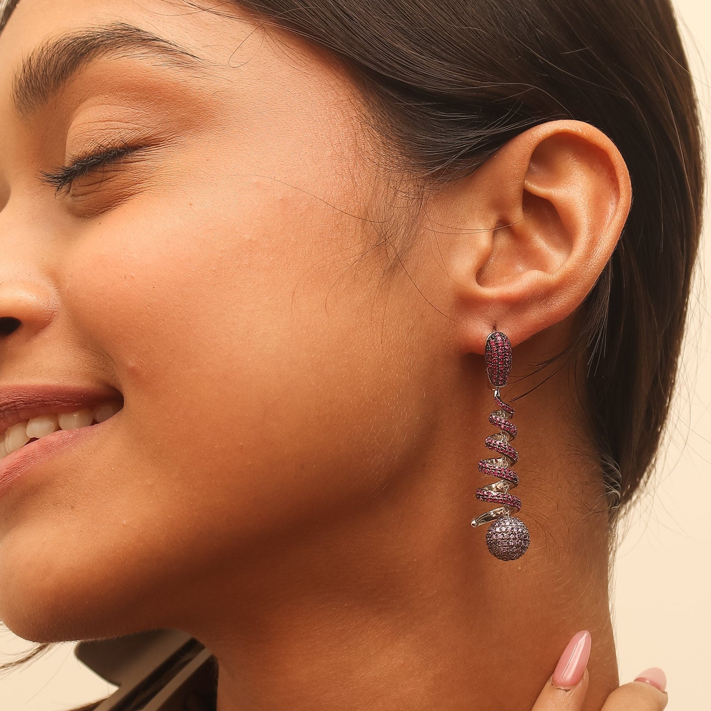 Dazzling Pink And Purple Spiral Silver Earrings