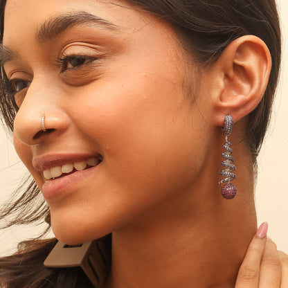 Dazzling Purple And Pink Spiral Silver Earrings