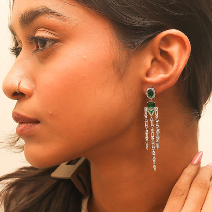 Sleek Emerald Drop Silver Earrings