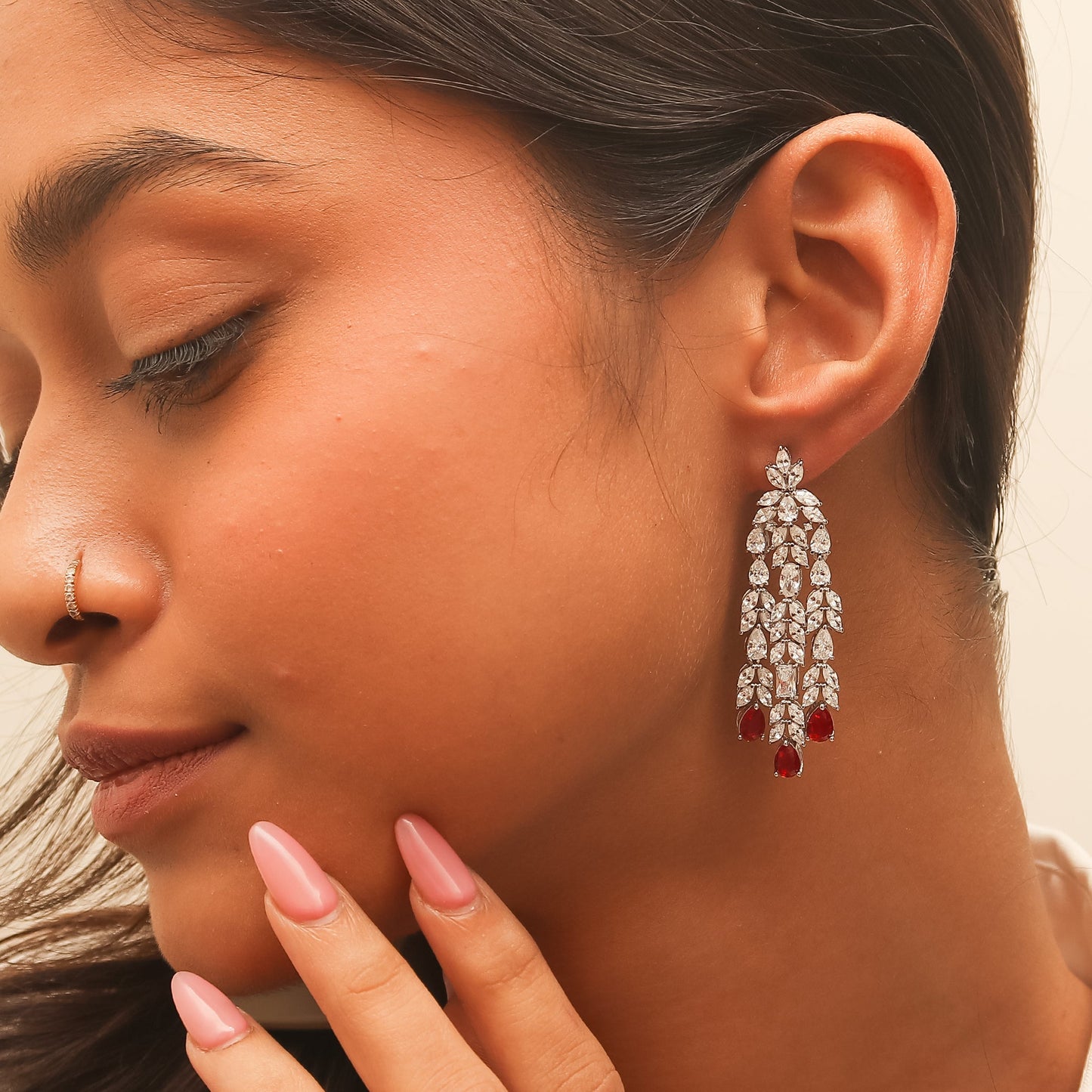 Statement Ruby Cocktail Diamond Silver Earrings