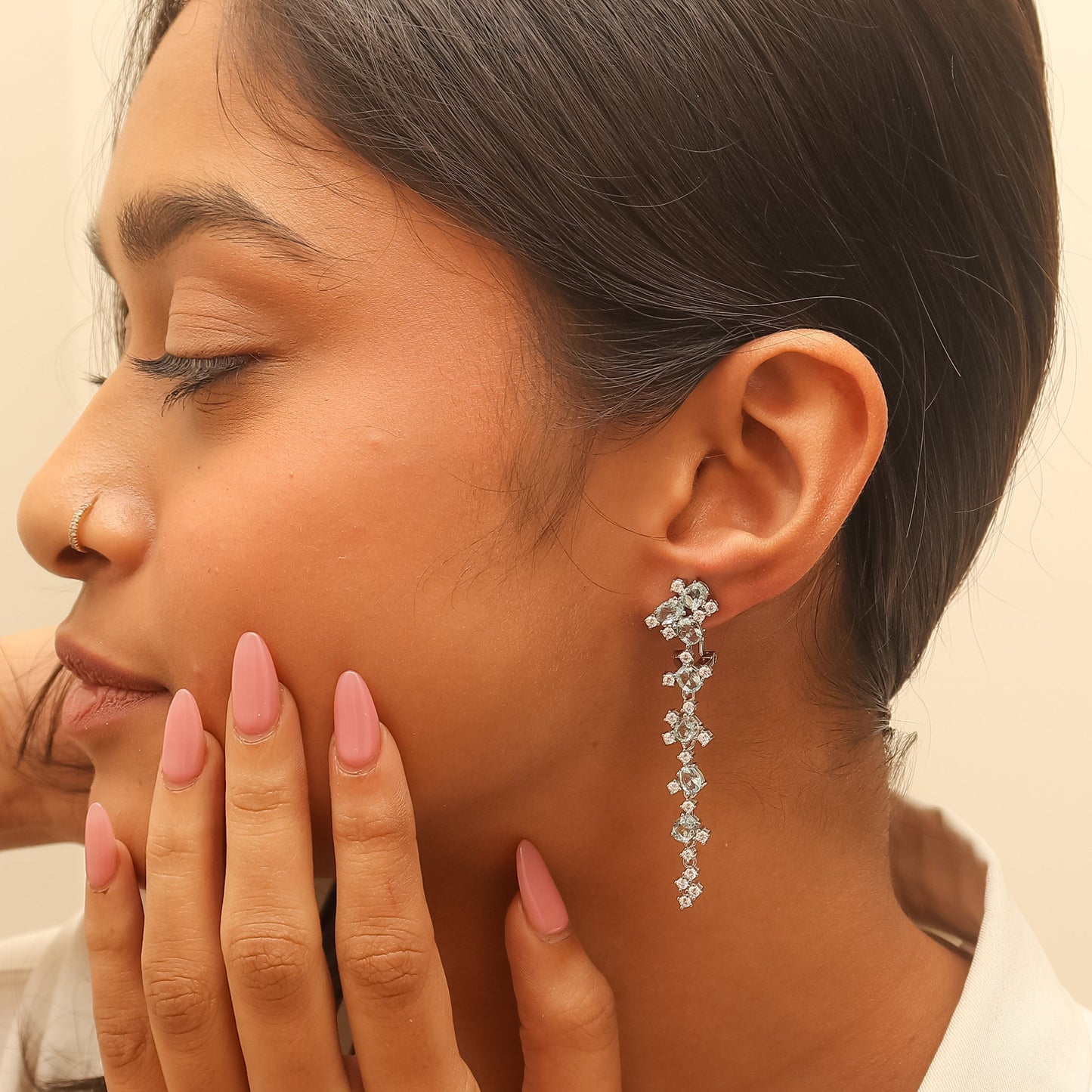 Blue Crystal Dewfall Silver Earrings