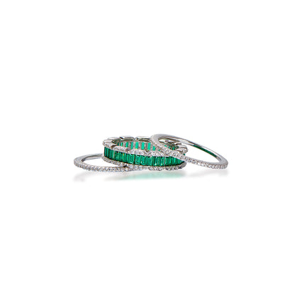 Cocktail Emerald And Diamond Stack Silver Ring