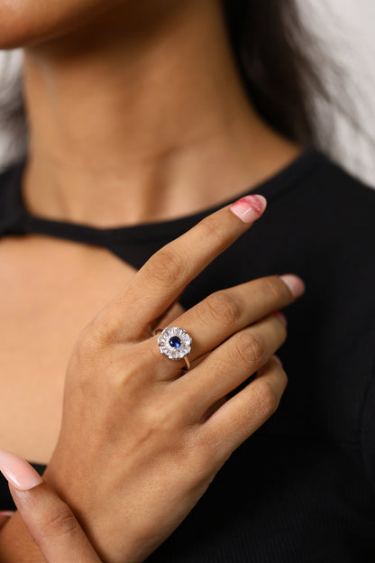 Sapphire Floral Charm Silver Ring