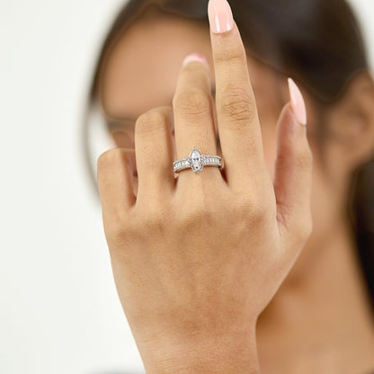 Marquise Diamond Silver Ring