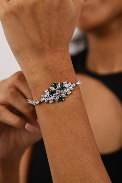 Regal Emerald And Diamond Silver Bracelet
