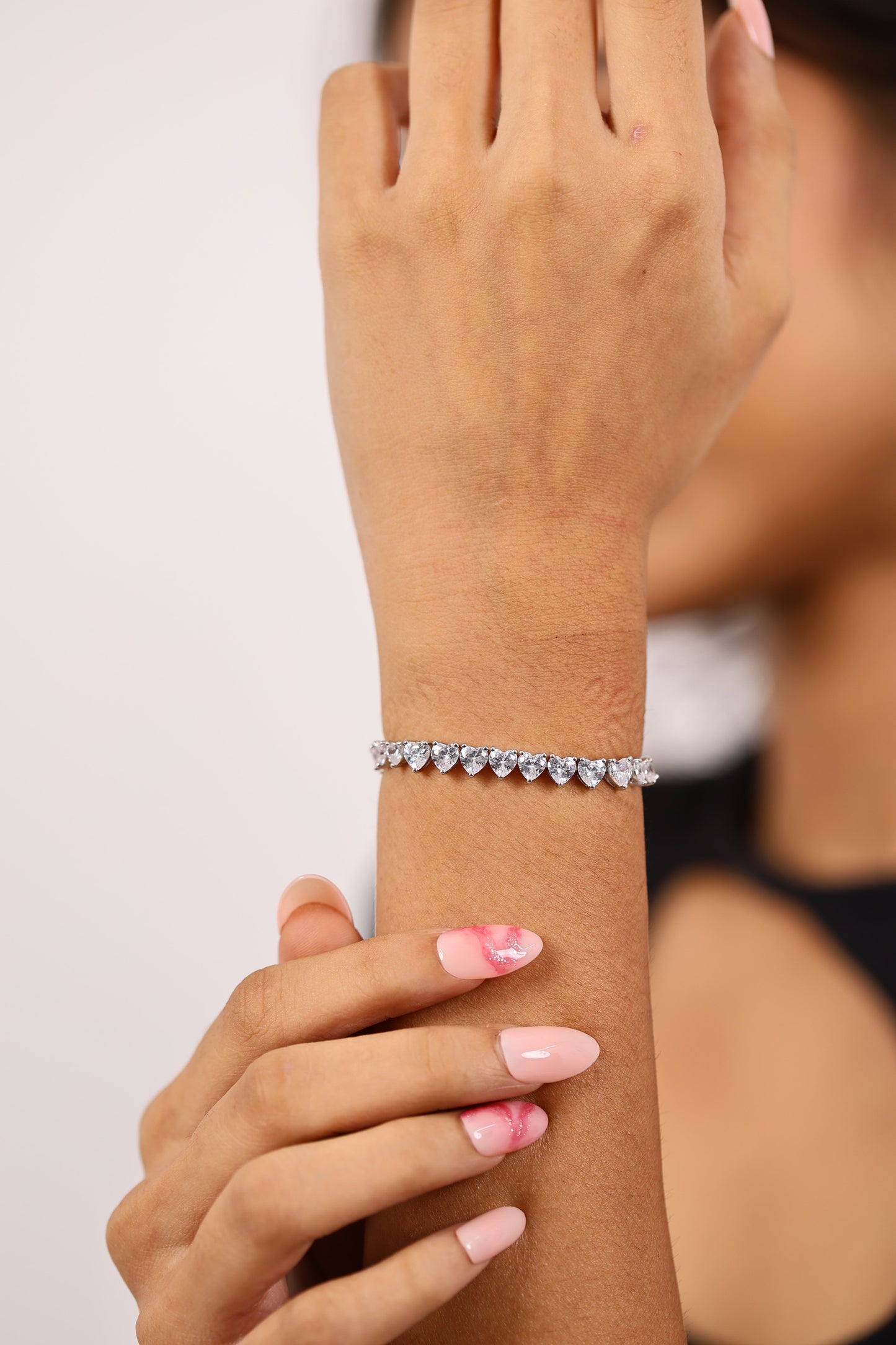 Elegant Heart Tennish Silver Bracelet