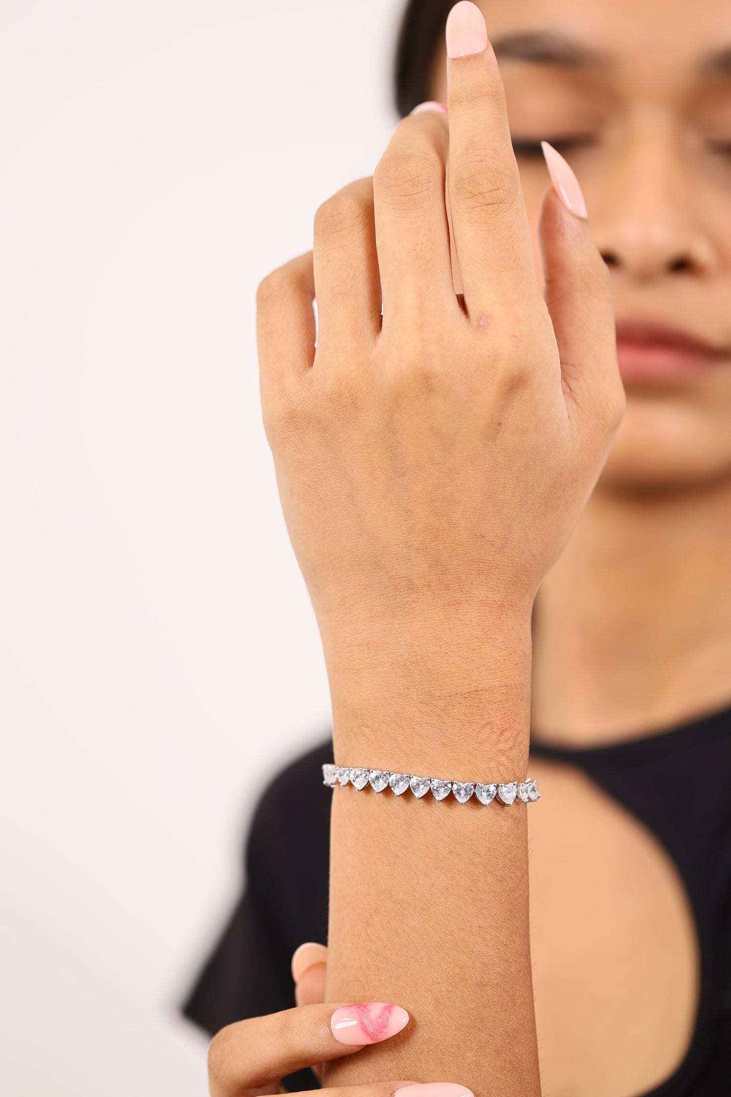 Elegant Heart Tennish Silver Bracelet