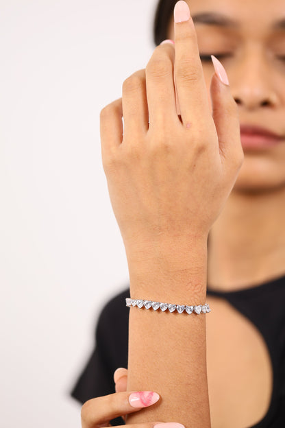 Elegant Heart Tennish Silver Bracelet