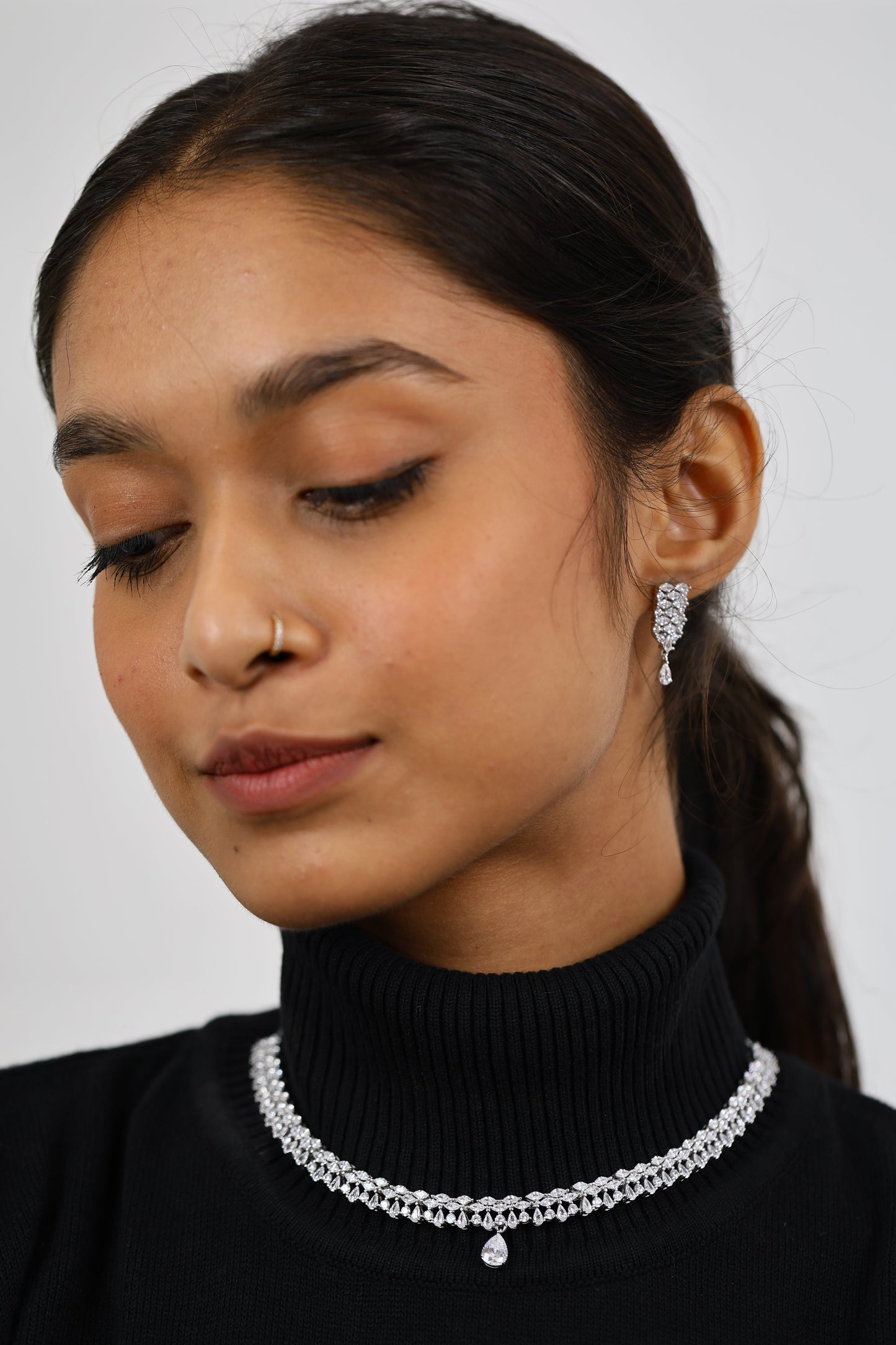 Grace Royale Diamond Silver Necklace Set