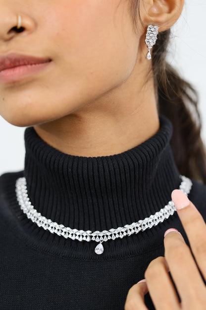 Grace Royale Diamond Silver Necklace Set