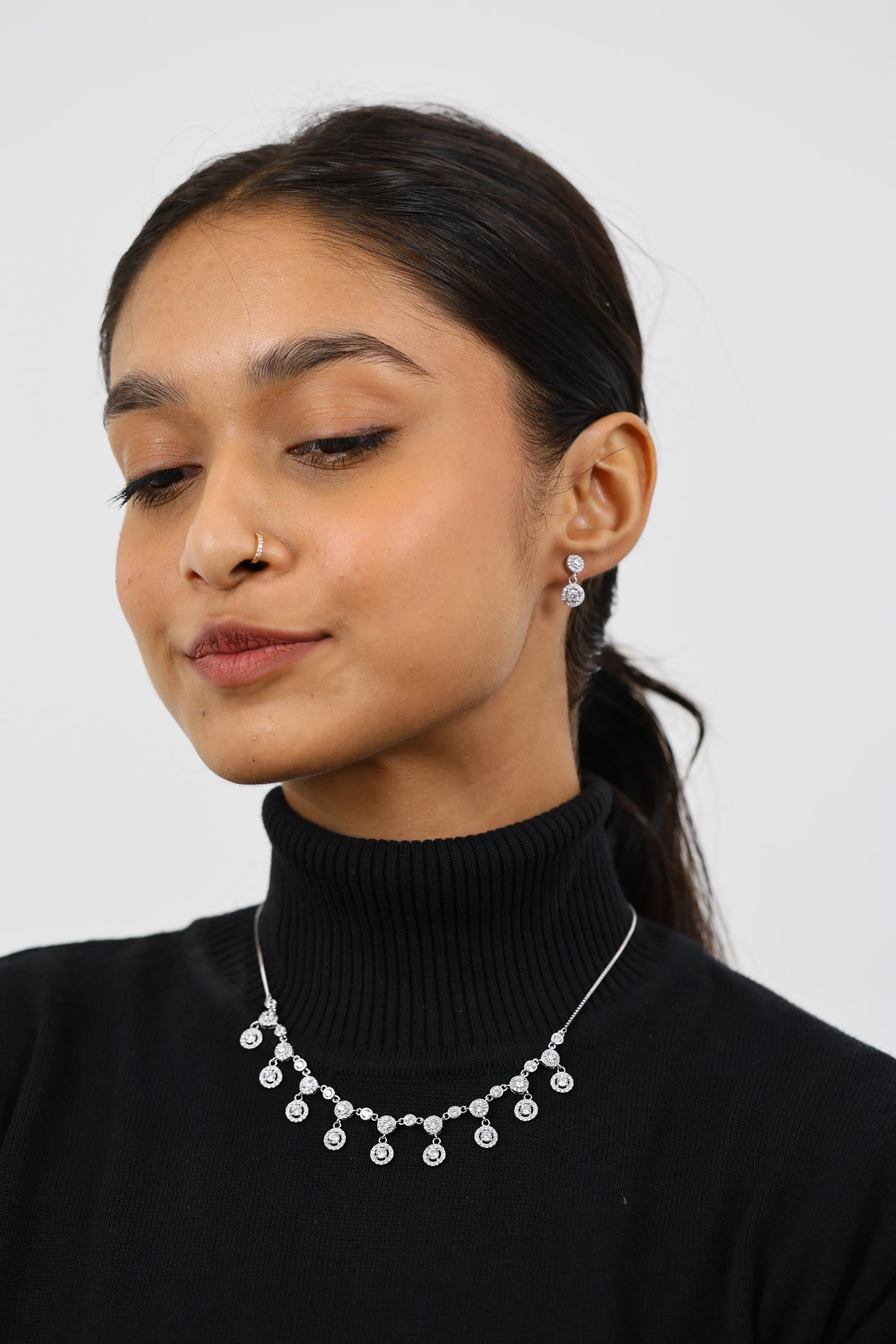 Bella Luna Diamond Silver Necklace Set