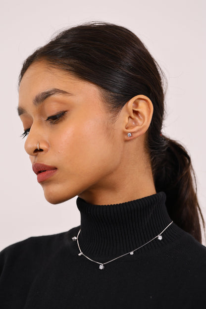 Minimal Diamond Silver Necklace Set