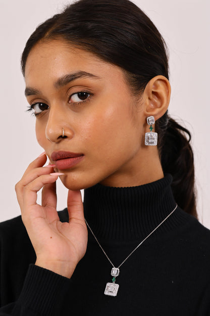 Cocktail Diamond Silver Pendant Set