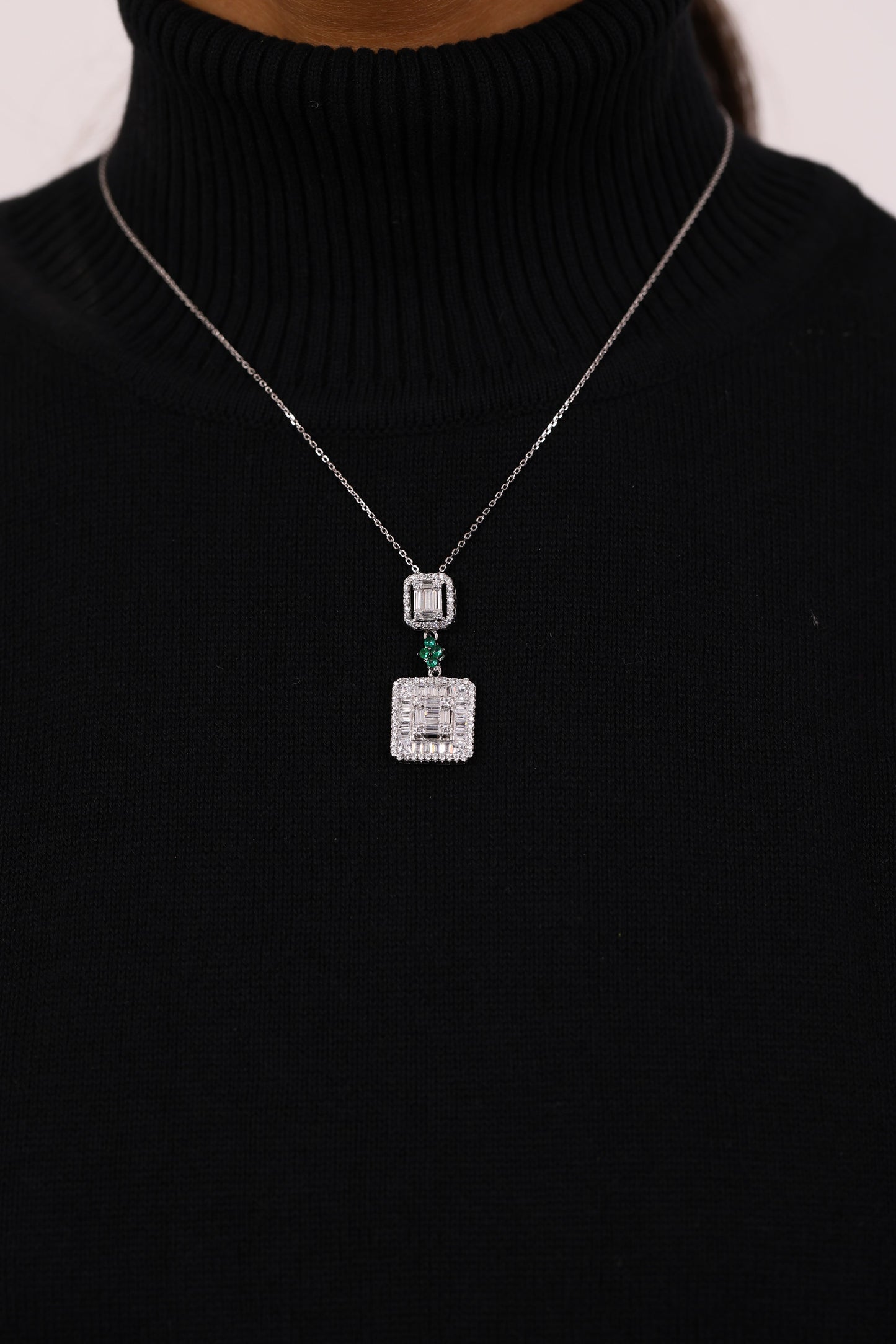 Cocktail Diamond Silver Pendant Set