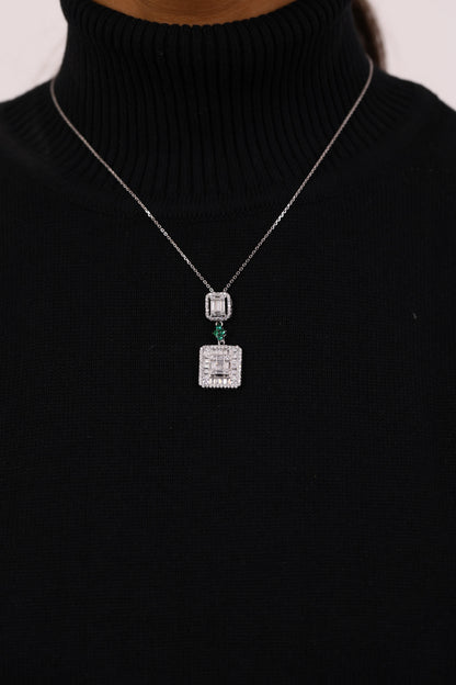 Cocktail Diamond Silver Pendant Set